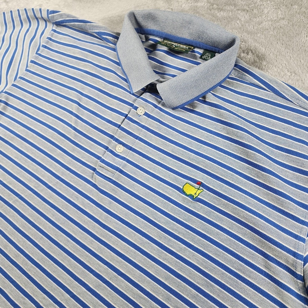 VINTAGE Masters Collection Polo Shirt Mens XL Blue Stripe Augusta National Golf